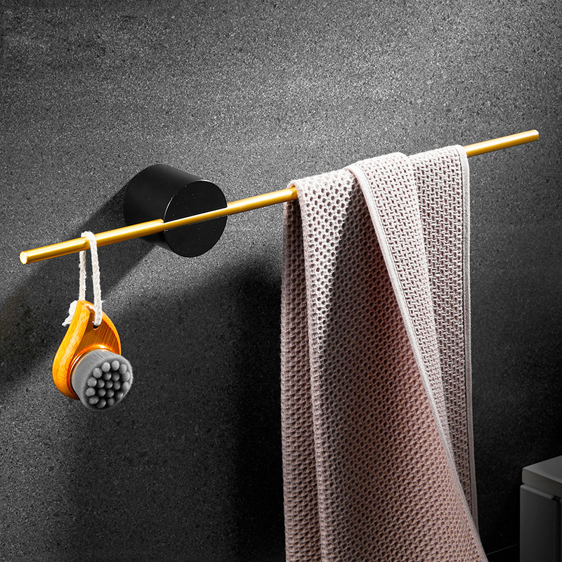 Bathroom Aluminum Towel Bar Toilet Non-perforated Bath Towel Hanger Creative Walnut Single Bar Light Luxury Slippers Towel Rack