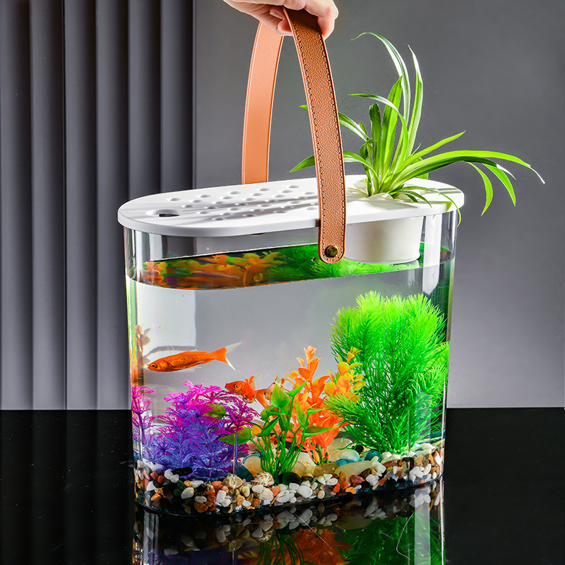 Home Aquarium Ecological Betta Tank Transparent Goldfish Tank Living Room Portable Oval Desktop Aquatic Plant Tank Decorative Tank