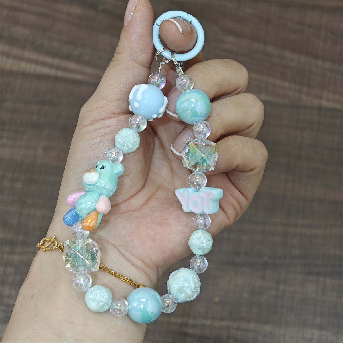 Nuevo colgante de cadena de teléfonos móviles de dibujos animados palomitas de maíz colgante de llavero creativo colgante de bolsas de perlas pintadas a mano