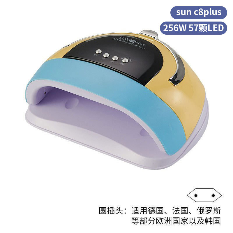 Lámpara de uñas de alta potencia de 256W con mango para principiantes, lámpara de curado de gel para esmalte de uñas, lámpara de fototerapia de secado rápido con colores deslumbrantes para uso transfronterizo.