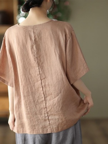 2025 Retro Print Linen Top for Women, Loose and Comfortable, Hides Fat, Slimming Linen Casual Short-Sleeve T-shirt
