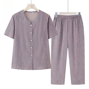 Grandma's Summer Short-Sleeved Cardigan Shirt New Mother's Fashion Two-Piece Set Middle-Aged and Elderly Women's Summer Suit