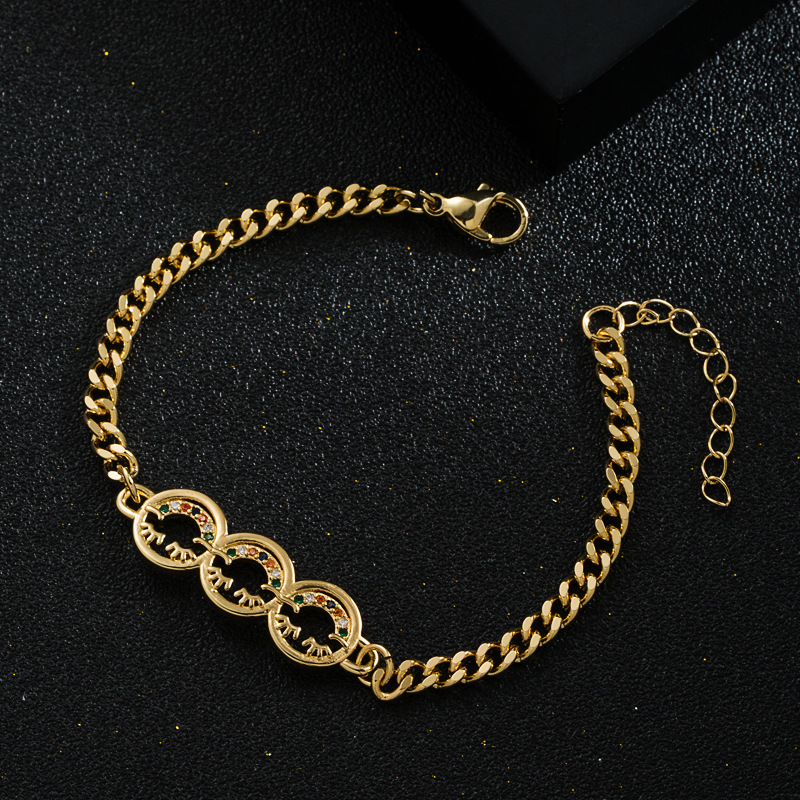 Fashion Copper-plated Real Gold Zircon Star And Moon Heart Smiley Face Bracelet display picture 4