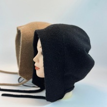 韩版毛线大头围护耳保暖针织帽冬新款简约百搭羊毛防寒绑带雷锋帽