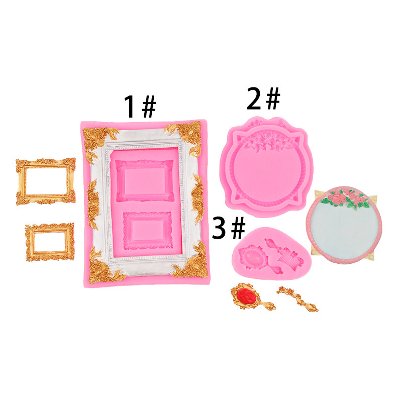 DIY Retro Mirror Frame Photo Frame Comb Resin Silicone Mold Ultra-Light Clay Cake Decoration Baking Chocolate Mold
