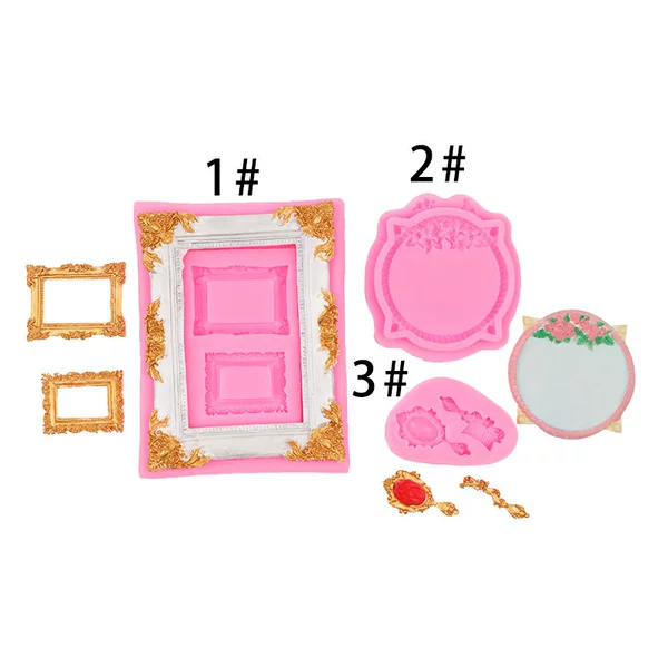 DIY Retro Mirror Frame Photo Frame Comb Resin Silicone Mold Ultra-Light Clay Cake Decoration Baking Chocolate Mold