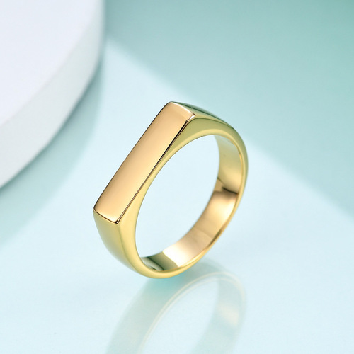 Korean version of ins new internet celebrity same style fashionable simple versatile temperament small long 18K gold flat stainless steel ring