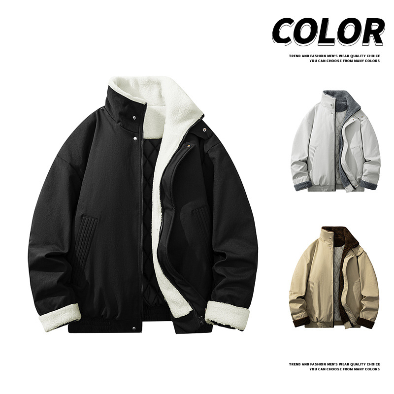 Winter men's warm windproof cotton jacket 2026 new autumn and winter lamb wool warm thickened cotton coat for men