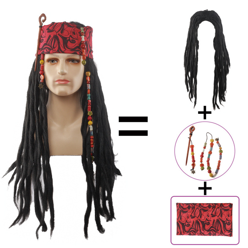 Pirates of the Caribbean Captain Jack Wig Headgear Pirate Hat Masquerade Halloween Carnival Night Party Decoration