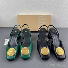 ZA女鞋2025夏季新款黑绿色装饰品镶饰羊皮革露跟穆勒鞋方头粗跟凉