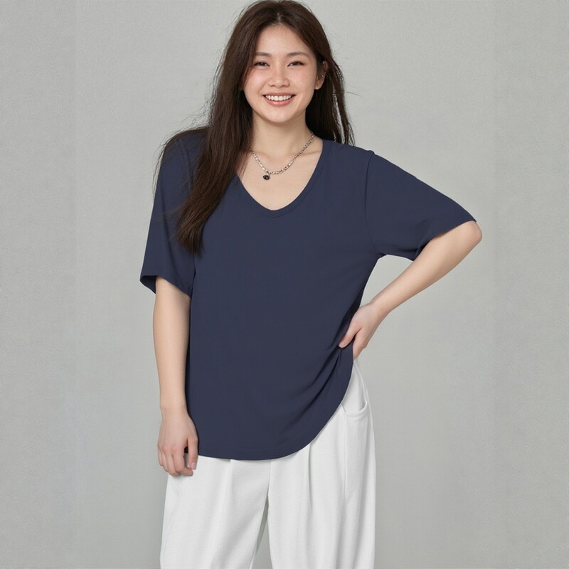 Plus-Size Women's Spring and Summer Pure Cotton Oversized T-Shirt for Chubby Girls, Regular Shoulder, Loose Fit, Tummy-Covering Short-Sleeve Top 3600