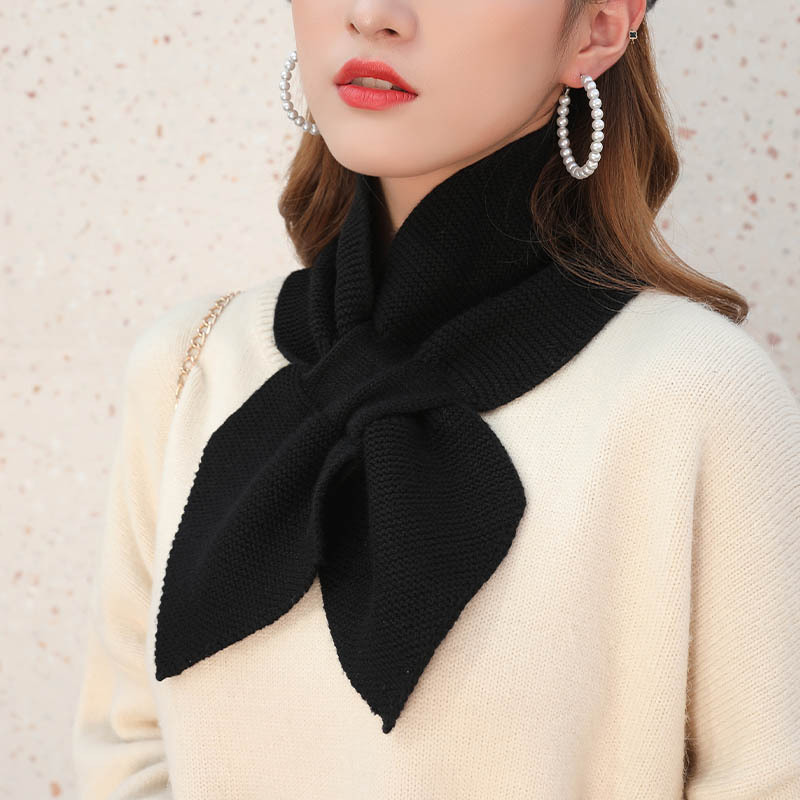 Evening and evening same style ins South Korea knitted wool collar cross fishtail scarf bow small scarf for women autumn and winter
