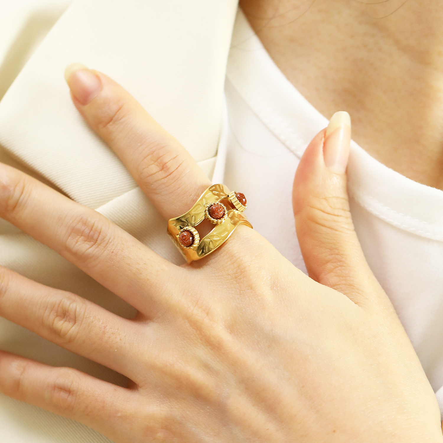 12g Weight Real Gold Plated Plating Material Open Rings Classification Adjustable Ring Size 1 Piece Quantity Casual, Daily Occasion 304 Stainless Steel Material Geometric, Color Block Pattern Women's Gender Vintage Style Style Waterproof Non Tarnish, Plating Craft Real Gold Plated Geometric Color Block 304 Stainless Steel Vintage Style Waterproof Non Tarnish Open Rings 5