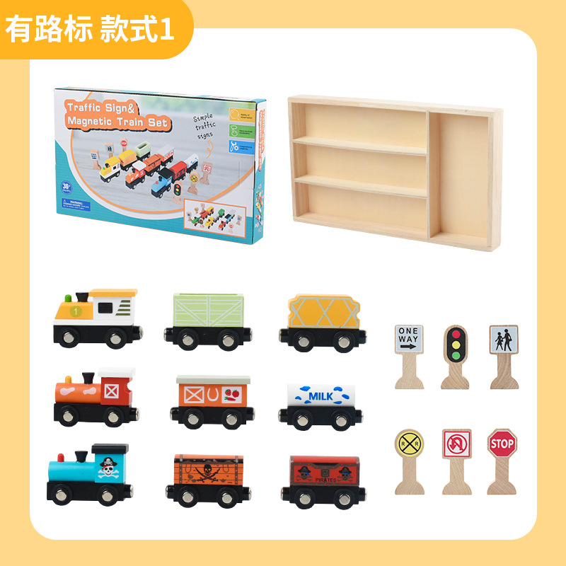 Juego de tren de succión magnética de caja de madera divertida para niños de madera