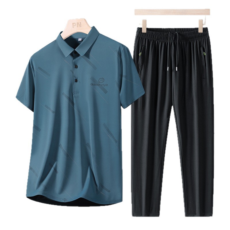 Traje casual de seda de hielo de mediana edad y ancianos de verano Traje de hombre de manga corta Traje de mediana edad y ancianos Traje de papá Camisa de polo de negocios de dos piezas image 6