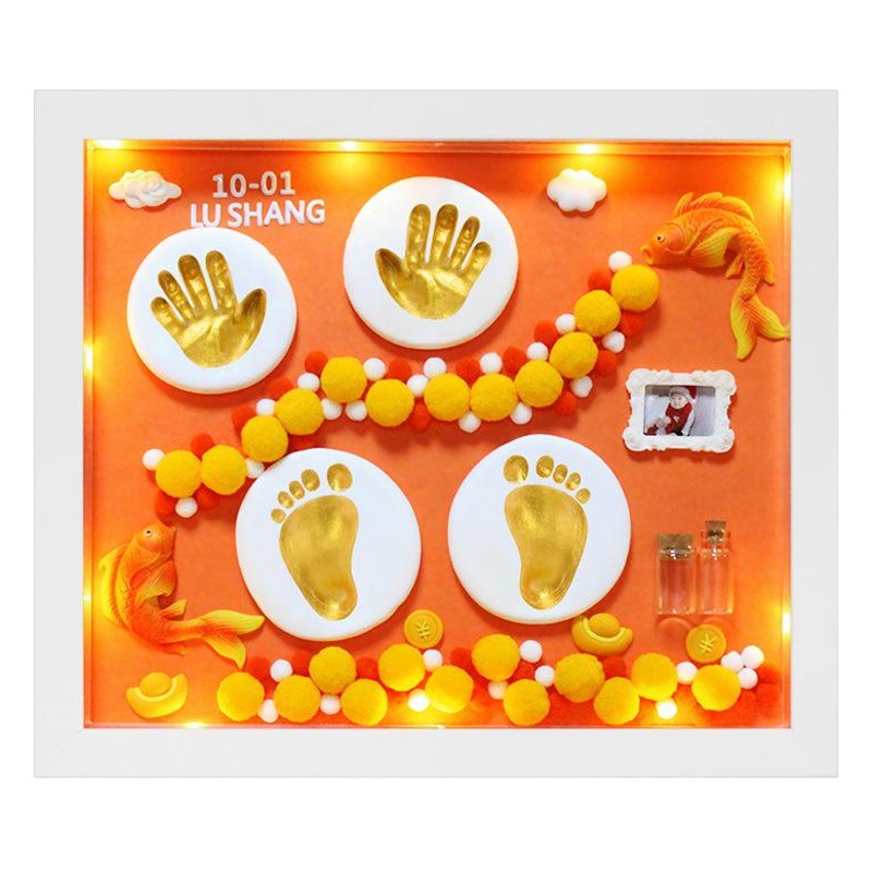Full Moon Commemorative Hand and Foot Print Baby Handprint Footprint Baby Hundred Days Hand and Foot Pad Photo Frame Newborn Fetal Hair Gift