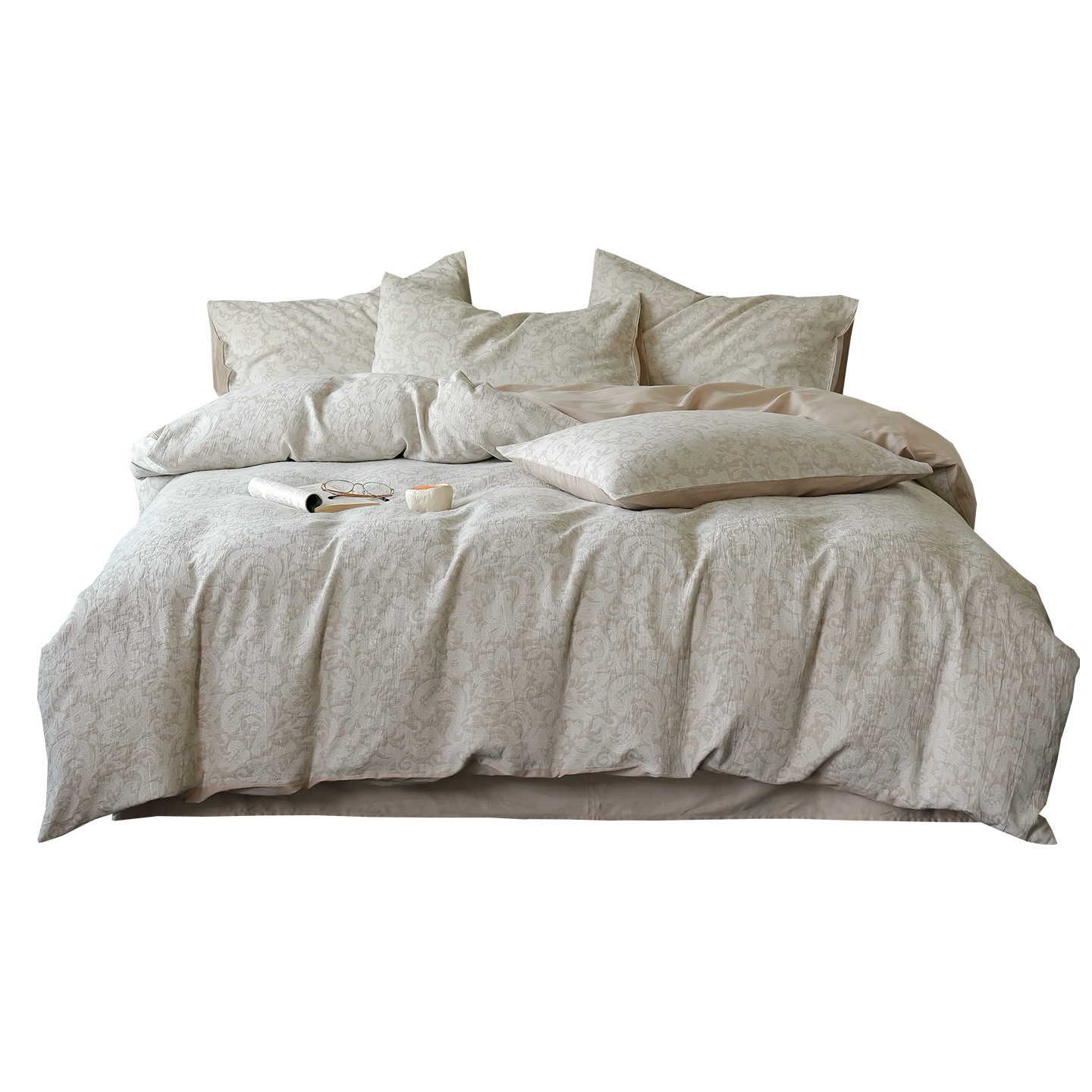 Alta sensación de algodón de tres capas de hilo en la cama de cuatro piezas conjunto 2025 nuevo lavado con agua de algodón ropa de cama Jacquard sábanas