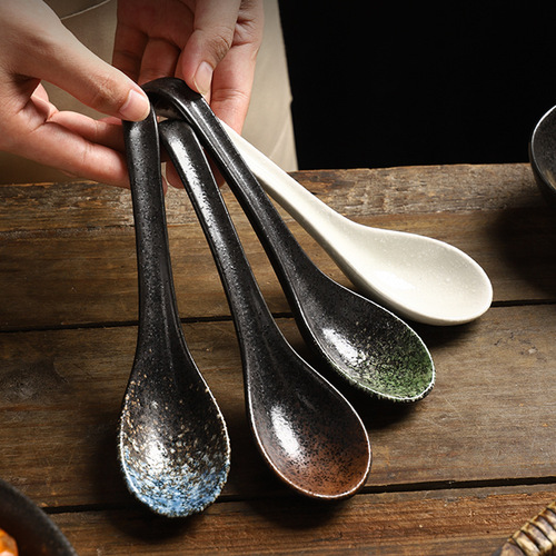 日韩式陶瓷勺创意和风大号调羹勺子酒店餐厅料理餐具长柄拉面汤勺