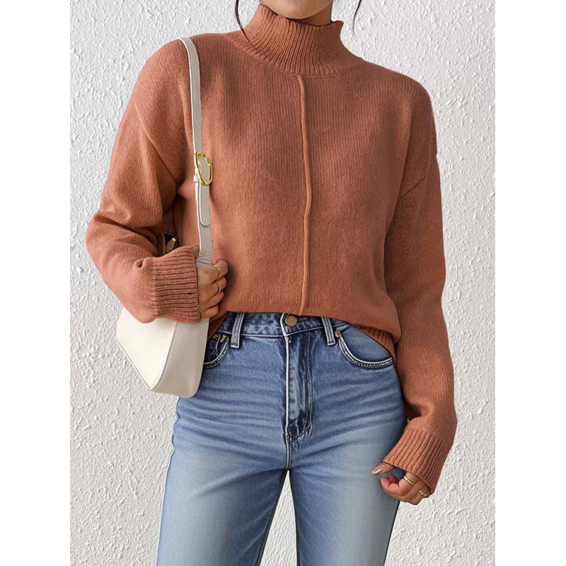 Women's Semi-Turtle Neck Casual Sweater - Soft Deer Fleece Fabric, Pure Color Pullover, Comfortable & Stylish For Autumn Winter_voghion.com
