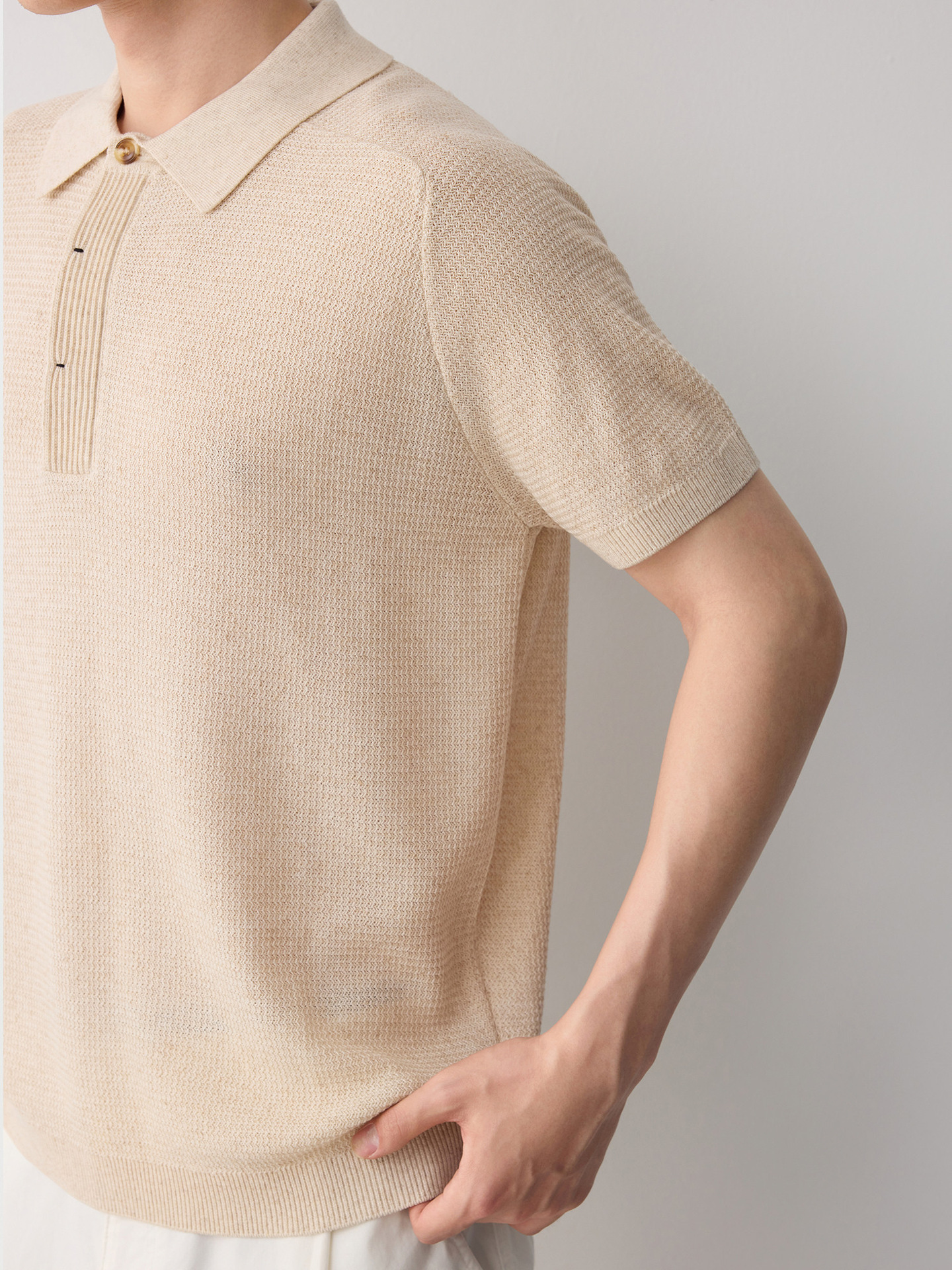 Áo polo nam tay ngắn phong cách cổ điển chất liệu linen pha — đen