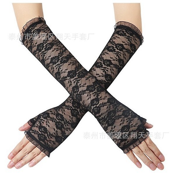Wholesale sunscreen sleeve summer long arm cover elegant lace fingerless gloves thin women's driving breathable