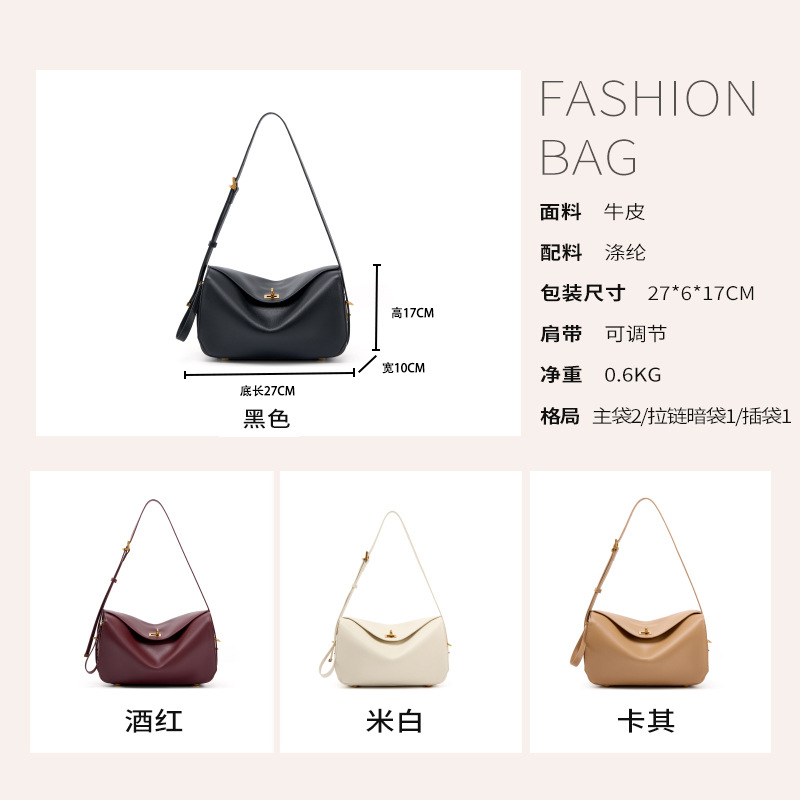 Boston Pillow Bag Luxury Underarm Handbag New Shoulder Bag Genuine Leather Commuter Versatile Large Capacity Crossbody Bag - Thumbnail 4