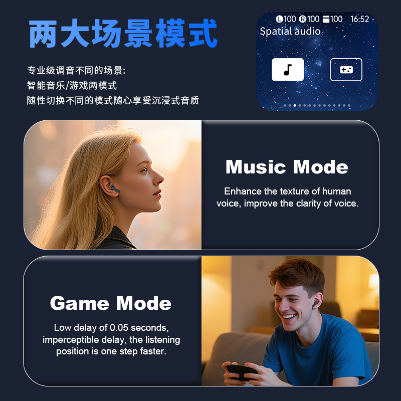 Huaqiangbei の人気の BY09 ワイヤレス インイヤー Bluetooth ヘッドセット、スマート カラー スクリーン ヘッドセット、長時間装着しても痛くない、大量の在庫|undefined