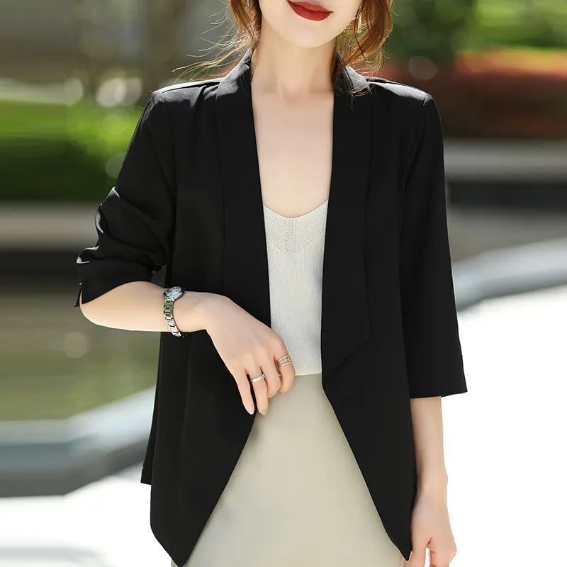 Small Suit Jacket Women's 2024 New Arrival Seven-point Sleeve Feeling Temperament Large Size Slimming Summer Thin Small Suit
