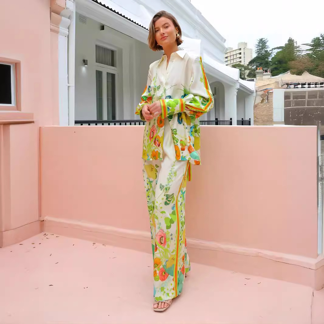 Women's Fashion Print Holiday Casual Top Pants Suit