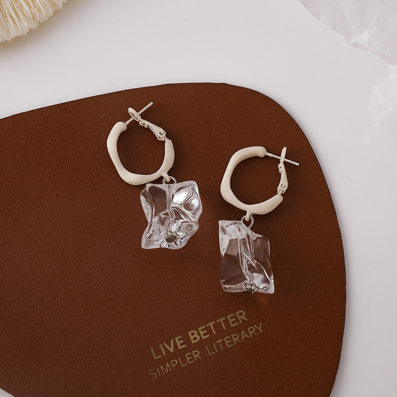 Korean style frosted metal crystal ice cube earringspicture3