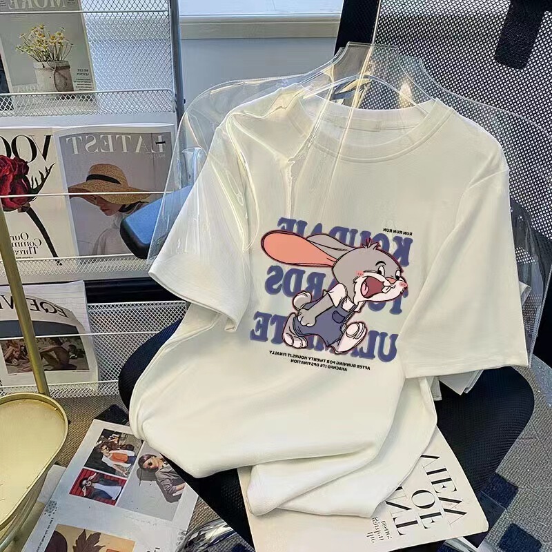 Pure Cotton Short-sleeved T-shirt Women's 2025 Summer New Hot Style Loose Slimming Student T-shirt Cartoon All-match Top Ins