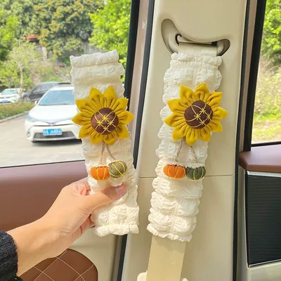 Seat belt shoulder pad, Shoulder Pad Cartoon Anti-Neck-Strangling - 2-puff-shoulder-pads-sunflower