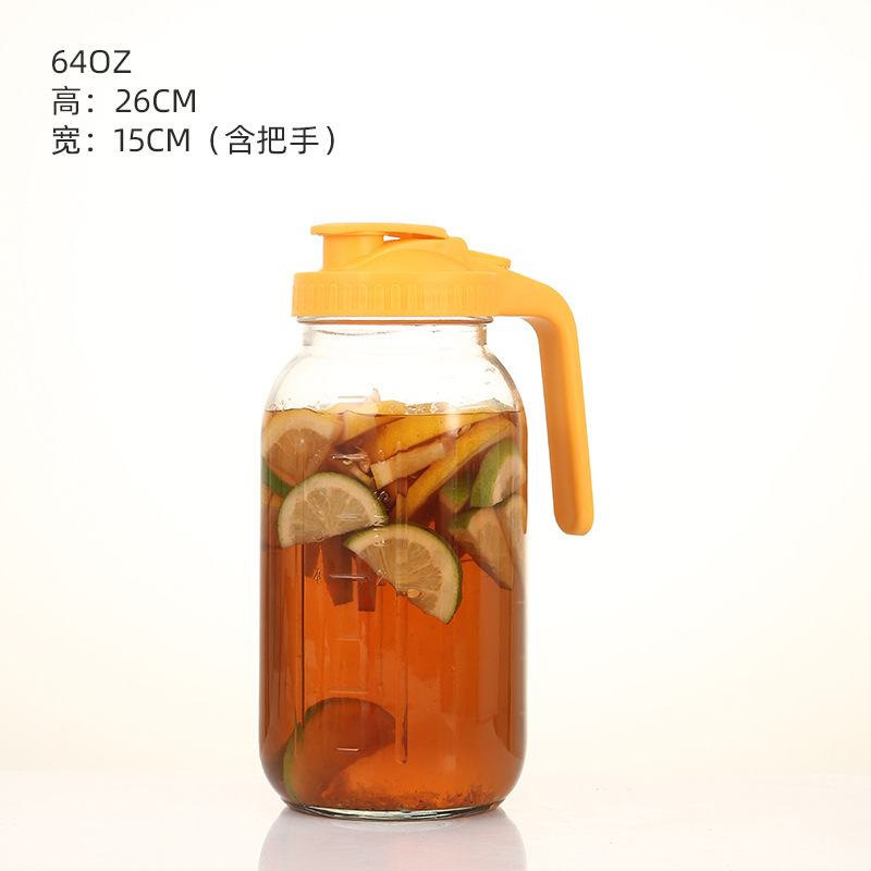 32oz冷萃咖啡壶带刻度64oz梅森罐带过滤把手盖子玻璃瓶玻璃冷水壶|undefined