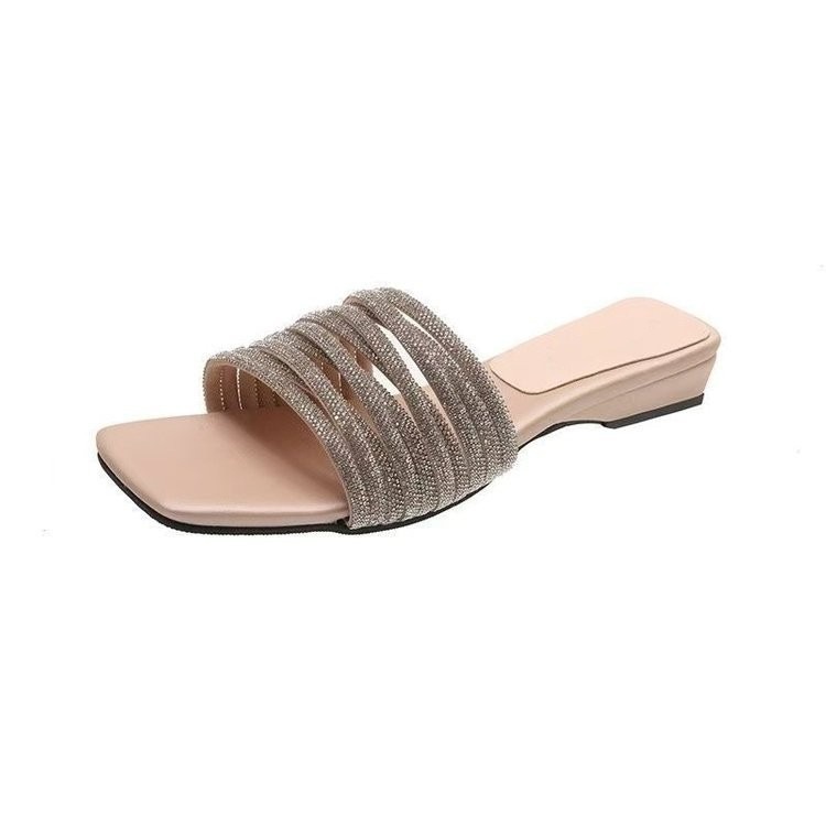 Temperamento francés diamante sandallas para mujeres 06 verano nuevo tacones planos anti-deslizante de playa versátil sandallas frías image 5