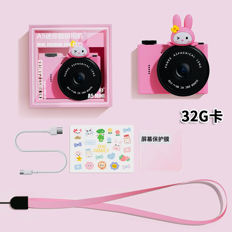 Cámara de estudiante de dibujos animados para niños A5 Cámara de bolsillo portátil de doble cámara delantera y trasera Mini cámara digital Regalo del día de los niños