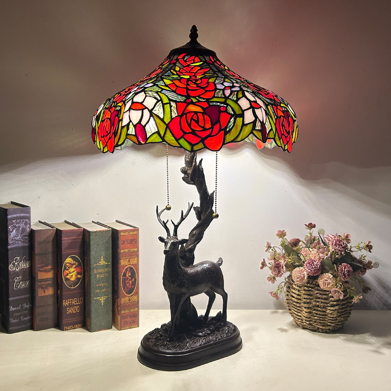Huijing European Tiffany Table Lamp Bar Study Bedroom Classic Pastoral Style Pattern Decoration High Luxury Warm Table
