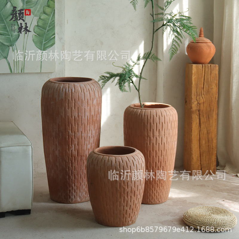 Arte de cerámica roja maceta de cerámica gruesa estilo americano retrógrado cerámica roja estilo europeo jardín paisaje plantación combinación de maceta transpirable