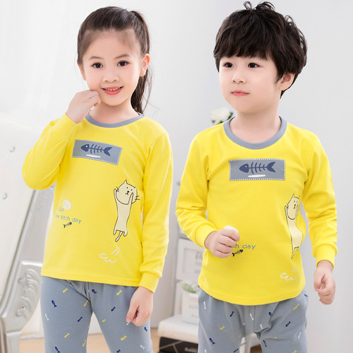 Children's warm home clothes two-piece set, size 100-160, boys and girls pajamas set supports one-piece drop shipping