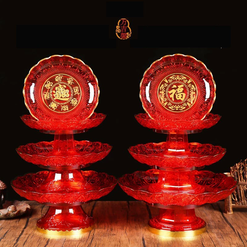 Фруктовая тарелка Пластиковая акриловая красная Хрустальная тарелка для фруктов Тарелка для Дани Guanyin Тарелка для питания лотоса Бытовая тарелка для фруктов Свадебная тарелка
