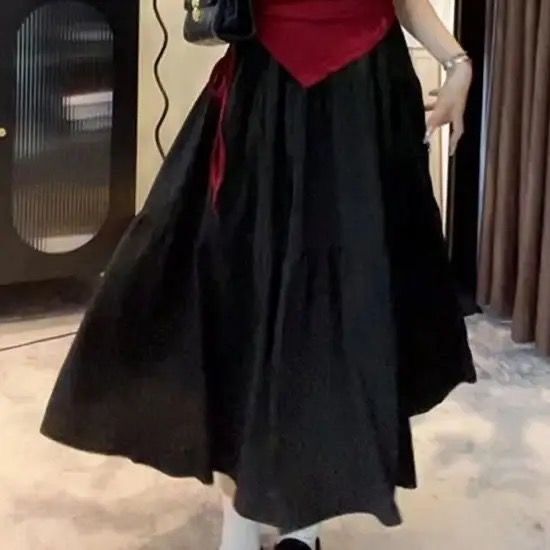 大码秋季新款微胖mm显瘦套装女甜美长袖上衣衬衫收腰半身裙两件套|undefined