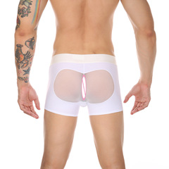 CLEVER-MENMODE男士性感超薄無痕內褲心形冰絲網紗拼接平角褲歐碼