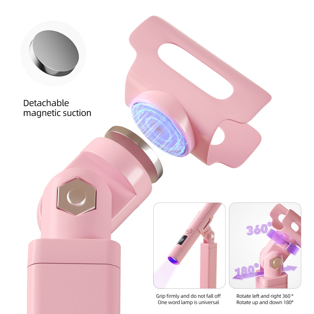 Lámpara de fototerapia portátil rosa de manicuras un soporte de lámpara rotativa de 360 grados soporte multifuncional conjunto de lámpara de horneo de uñas