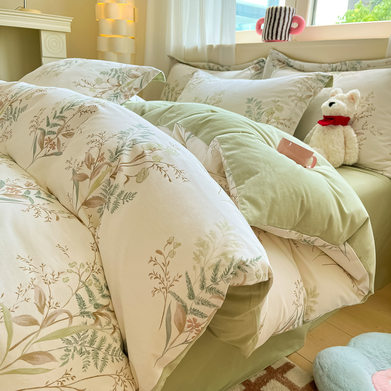 秋冬加厚磨毛四件套a类纯棉床上用品南通家纺全棉床单被套三件套