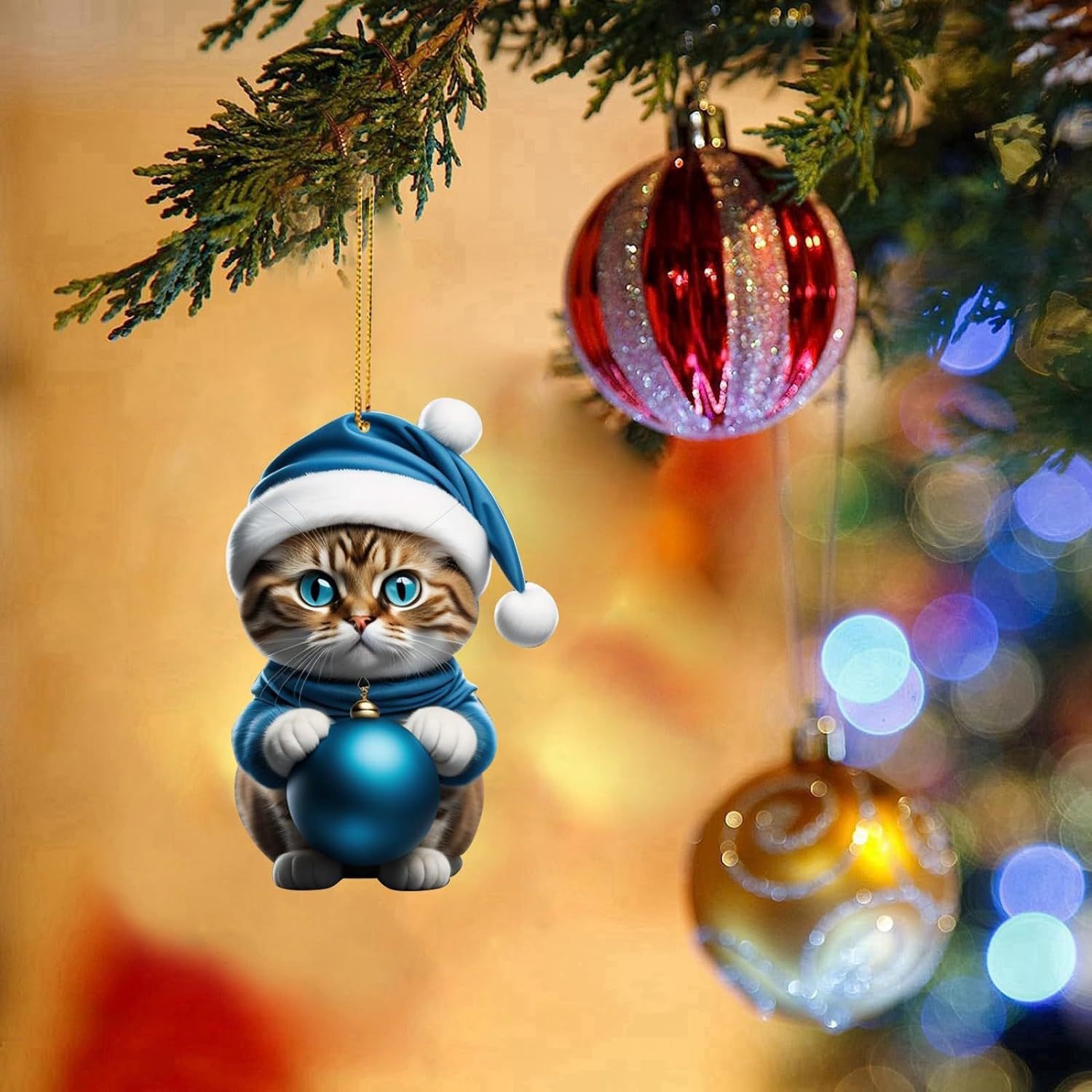 Cruzar la frontera nueva Navidad creativo lindo gato Navidad casa árbol de Navidad decoraciones acrílico colgante plana