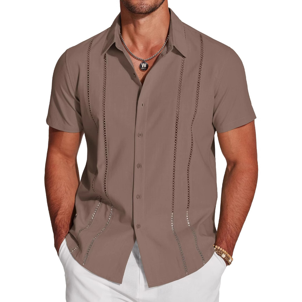 Camicia da uomo versatile, nuova moda, tinta unita, manica corta, stampa digitale 3D_voghion.com