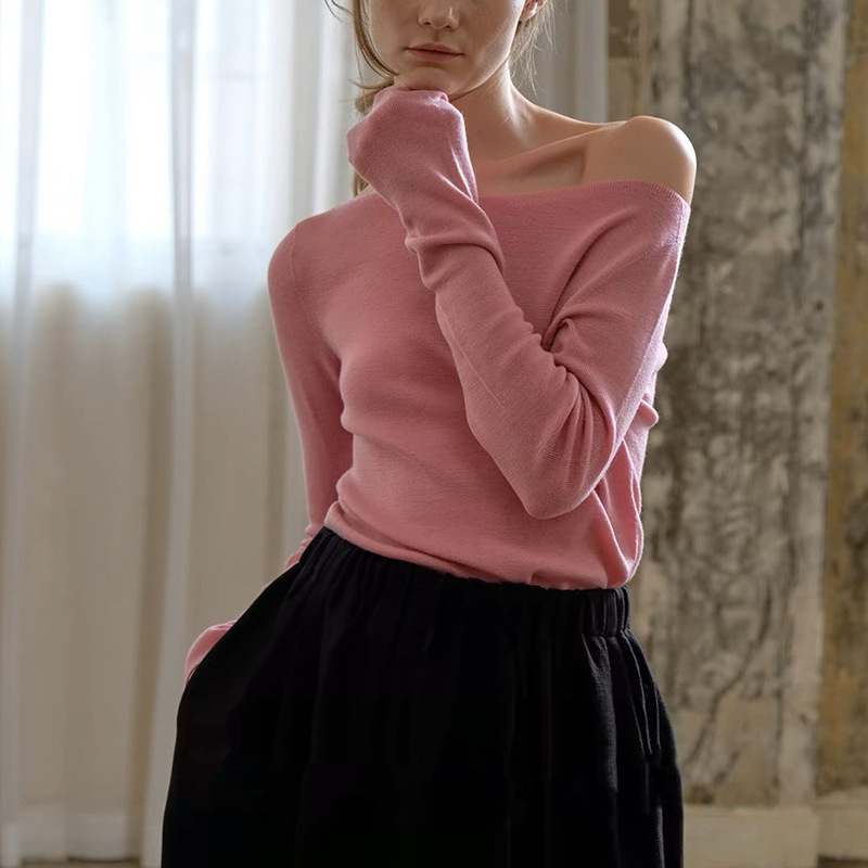 whitecub wool bottoming sweater long sleeve seamless 0 pressure collar sweater swan neck top women's clothing