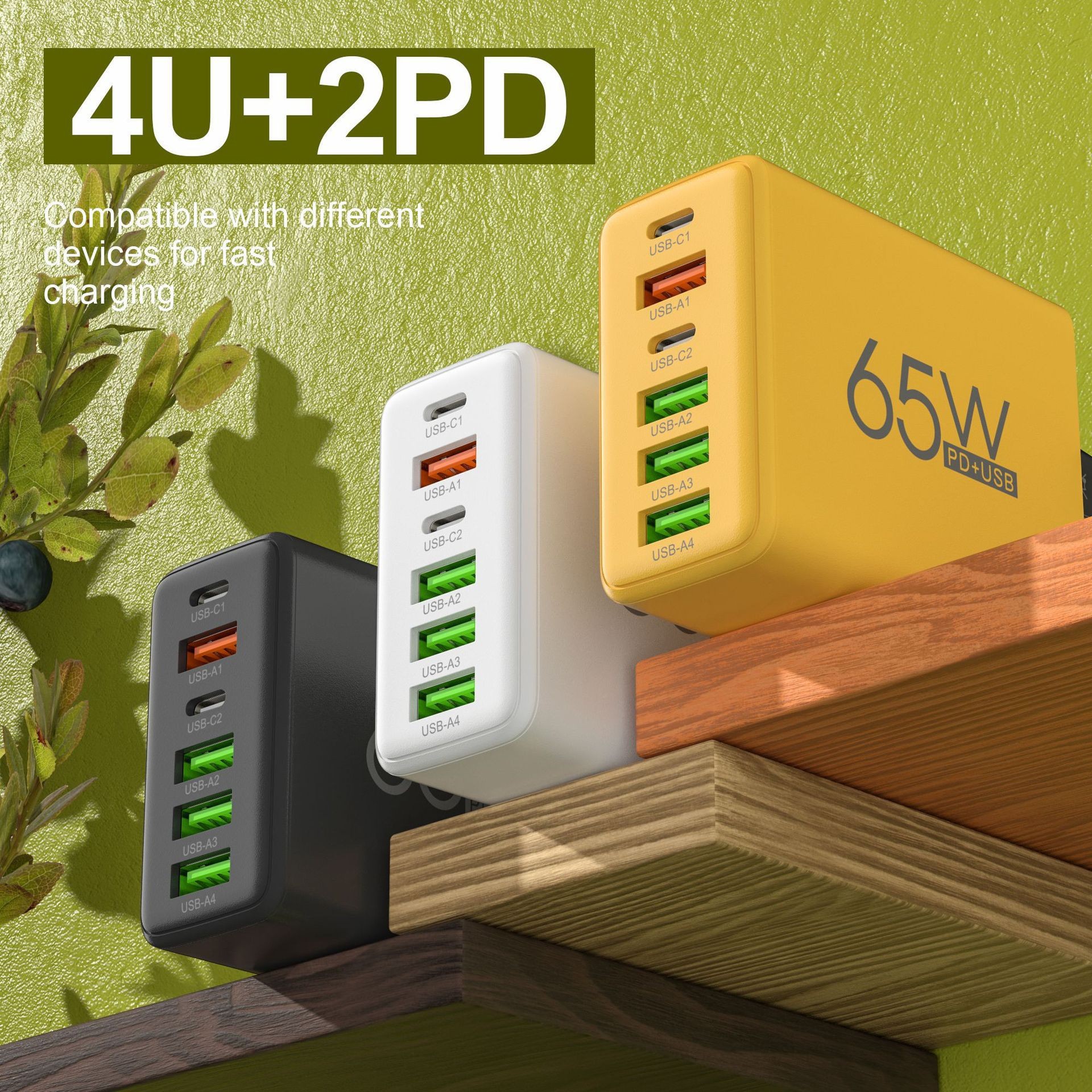 4USB+DualTypeC Charger for Apple15 PD65W Fast Charge