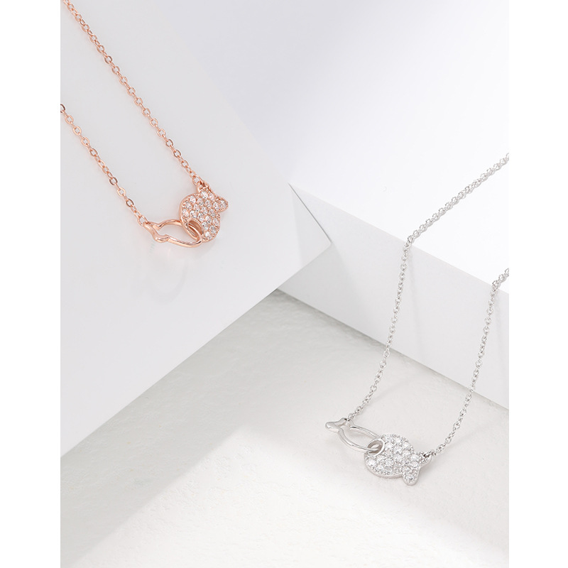 S925 plata esterlina Piscis collar Luz de lujo personalidad nicho diseño alto grado colgante clavícula cadena chapado en oro rosa