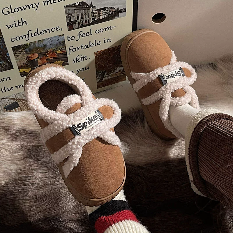 Туфли Birkenstock для женщин зимняя 2024 новая внутренняя бархатная теплая хлопковая обувь с толстой подошвой, стягивающий каблук, хлопковые тапочки для женщин на зиму