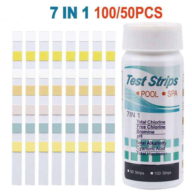 7-в-1 Бассейн Тест Бумага PH Тест Бумага качество воды Тест Бумага остаточный хлор PH качество воды тест-полоска оптом